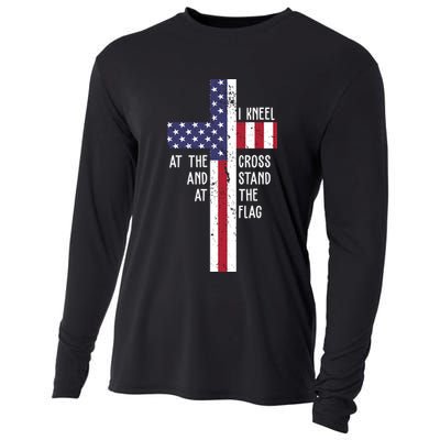 I Kneel At The Cross And Stand At The Flag USA Cross Cooling Performance Long Sleeve Crew