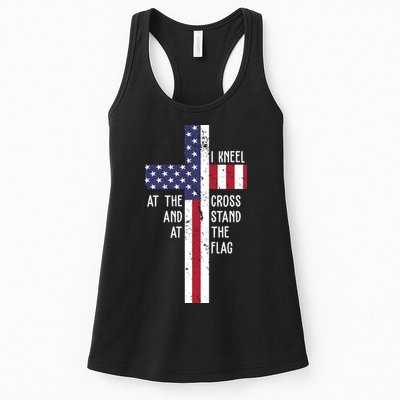 I Kneel At The Cross And Stand At The Flag USA Cross Womens Tank Top