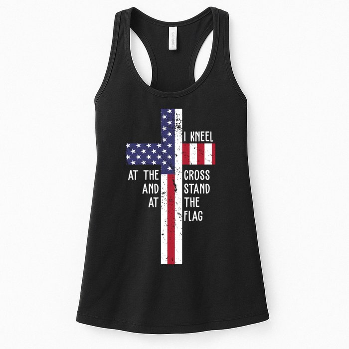 I Kneel At The Cross And Stand At The Flag USA Cross Womens Tank Top