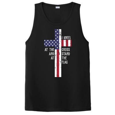 I Kneel At The Cross And Stand At The Flag USA Cross PosiCharge Competitor Tank