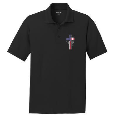 I Kneel At The Cross And Stand At The Flag USA Cross PosiCharge RacerMesh Polo