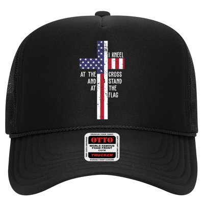 I Kneel At The Cross And Stand At The Flag USA Cross Trucker Hat