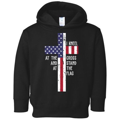 I Kneel At The Cross And Stand At The Flag USA Cross Toddler Hoodie
