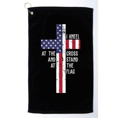 I Kneel At The Cross And Stand At The Flag USA Cross Golf Towel