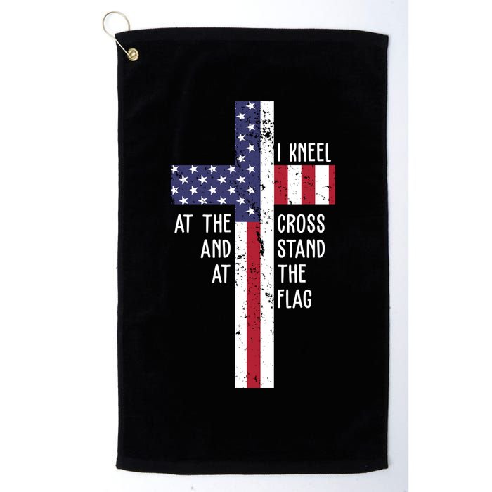 I Kneel At The Cross And Stand At The Flag USA Cross Golf Towel