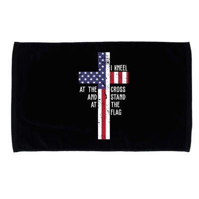 I Kneel At The Cross And Stand At The Flag USA Cross Microfiber Hand Towel