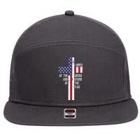 I Kneel At The Cross And Stand At The Flag USA Cross 7 Panel Mesh Trucker Snapback Hat
