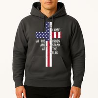 I Kneel At The Cross And Stand At The Flag USA Cross Hoodie