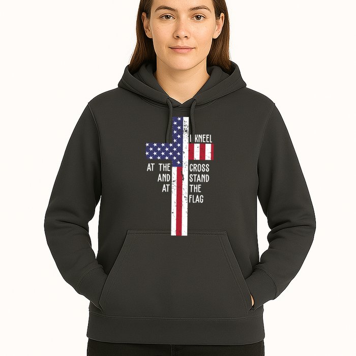 I Kneel At The Cross And Stand At The Flag USA Cross Hoodie