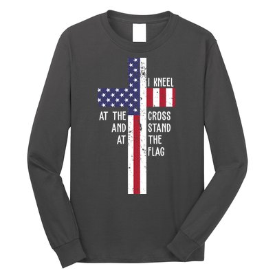 I Kneel At The Cross And Stand At The Flag USA Cross Long Sleeve Shirt