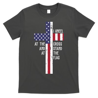 I Kneel At The Cross And Stand At The Flag USA Cross T-Shirt