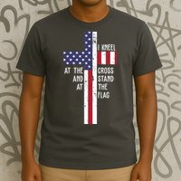 I Kneel At The Cross And Stand At The Flag USA Cross T-Shirt