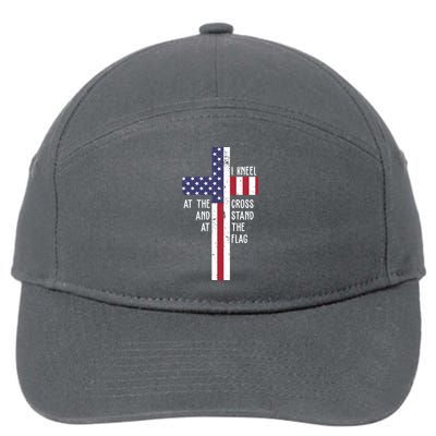 I Kneel At The Cross And Stand At The Flag USA Cross 7-Panel Snapback Hat