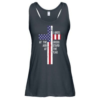 I Kneel At The Cross And Stand At The Flag USA Cross Ladies Essential Flowy Tank