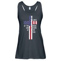 I Kneel At The Cross And Stand At The Flag USA Cross Ladies Essential Flowy Tank