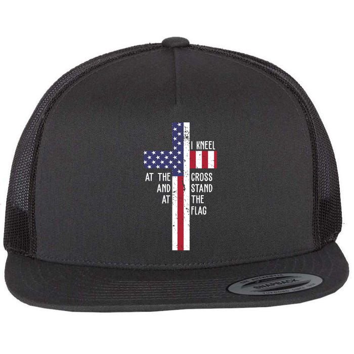 I Kneel At The Cross And Stand At The Flag USA Cross Flatbill Hat