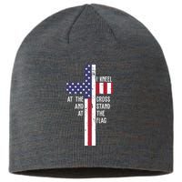 I Kneel At The Cross And Stand At The Flag USA Cross Sustainable Beanie