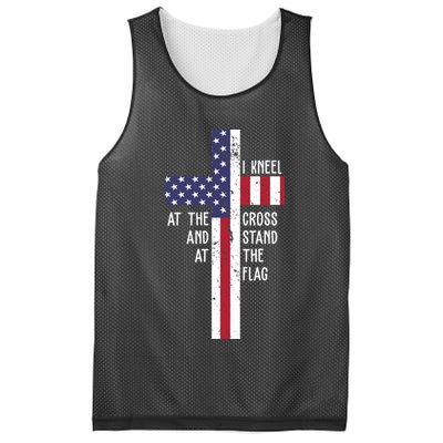 I Kneel At The Cross And Stand At The Flag USA Cross Mesh Reversible Basketball Jersey Tank