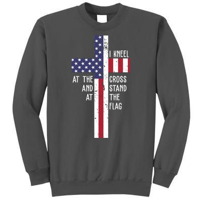 I Kneel At The Cross And Stand At The Flag USA Cross Tall Sweatshirt