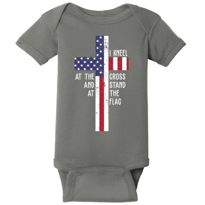 I Kneel At The Cross And Stand At The Flag USA Cross Baby Bodysuit