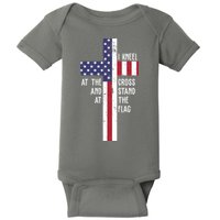 I Kneel At The Cross And Stand At The Flag USA Cross Baby Bodysuit