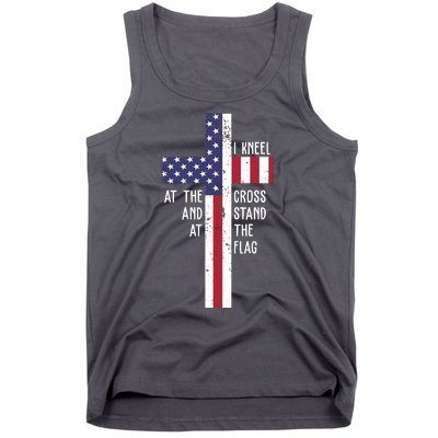 I Kneel At The Cross And Stand At The Flag USA Cross Tank Top