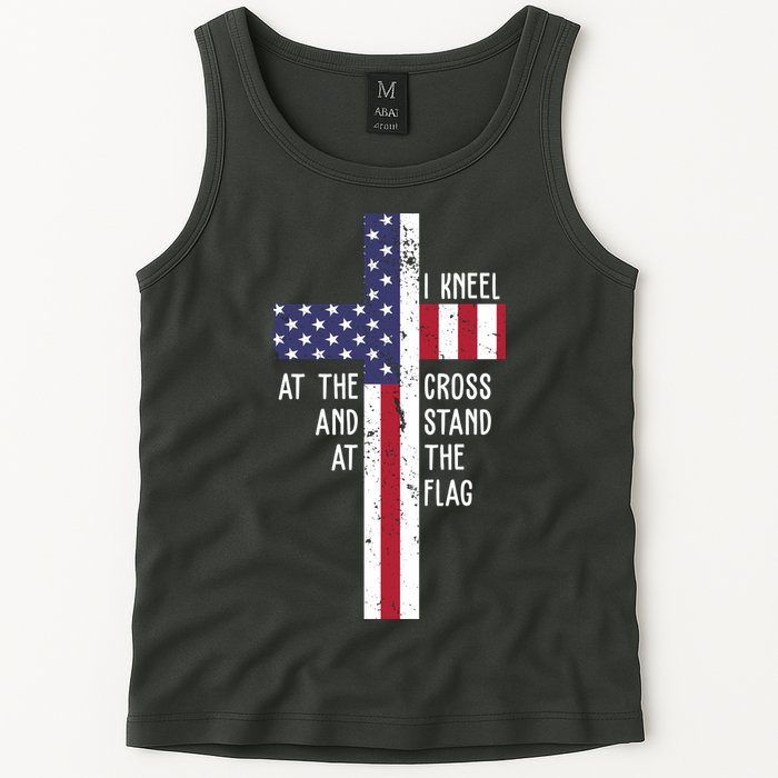 I Kneel At The Cross And Stand At The Flag USA Cross Tank Top