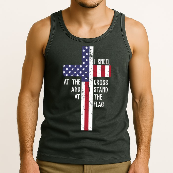 I Kneel At The Cross And Stand At The Flag USA Cross Tank Top