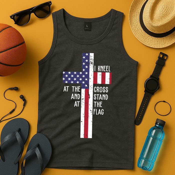 I Kneel At The Cross And Stand At The Flag USA Cross Tank Top