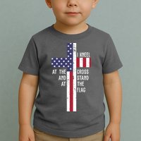 I Kneel At The Cross And Stand At The Flag USA Cross Toddler T-Shirt