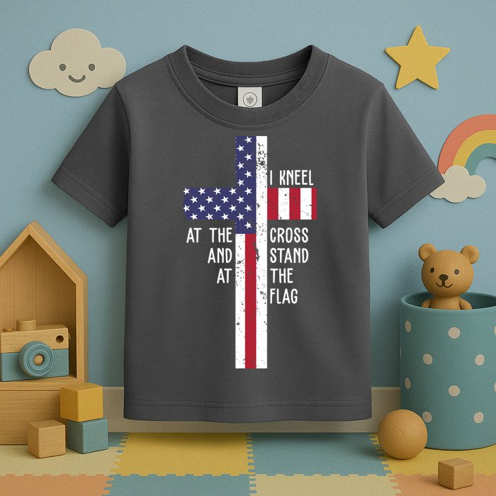 I Kneel At The Cross And Stand At The Flag USA Cross Toddler T-Shirt