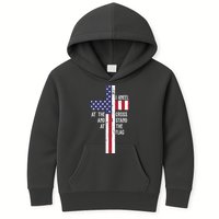 I Kneel At The Cross And Stand At The Flag USA Cross Kids Hoodie