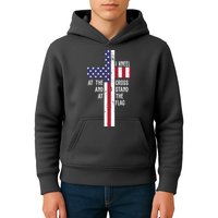 I Kneel At The Cross And Stand At The Flag USA Cross Kids Hoodie