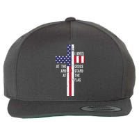 I Kneel At The Cross And Stand At The Flag USA Cross Wool Snapback Cap