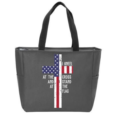 I Kneel At The Cross And Stand At The Flag USA Cross Zip Tote Bag