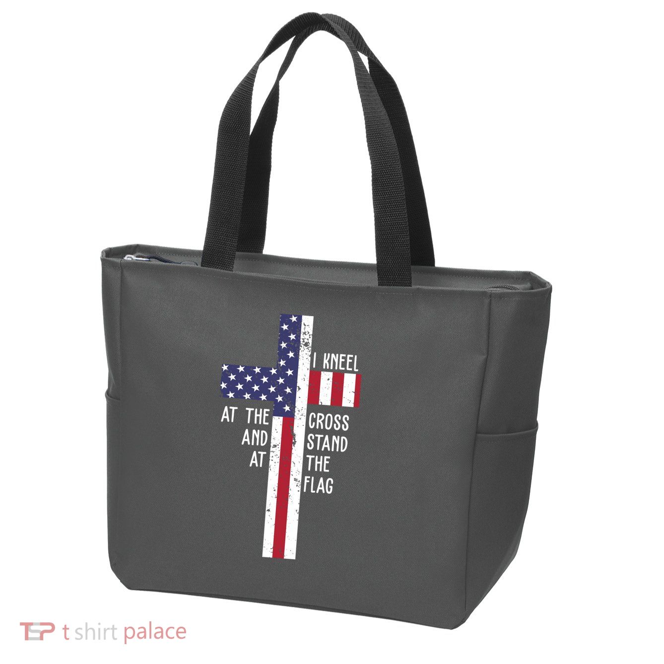 I Kneel At The Cross And Stand At The Flag USA Cross Zip Tote Bag