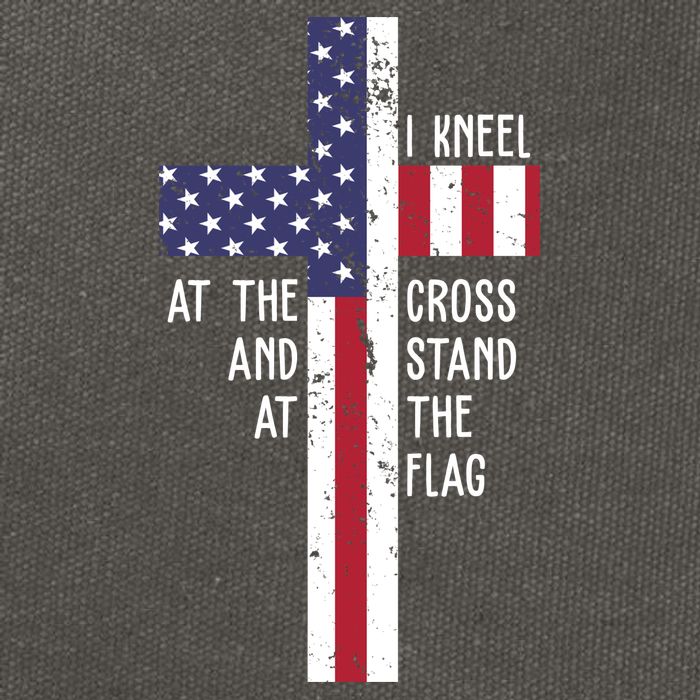 I Kneel At The Cross And Stand At The Flag USA Cross Cotton Canvas Backpack