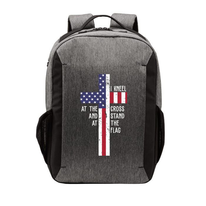 I Kneel At The Cross And Stand At The Flag USA Cross Vector Backpack