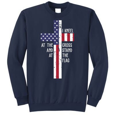 I Kneel At The Cross And Stand At The Flag USA Cross Sweatshirt