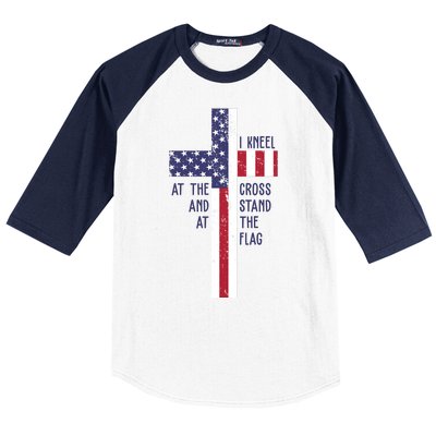 I Kneel At The Cross And Stand At The Flag USA Cross Baseball Sleeve Shirt