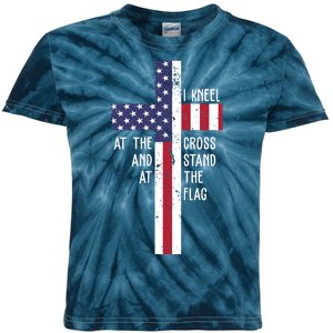 I Kneel At The Cross And Stand At The Flag USA Cross Kids Tie-Dye T-Shirt