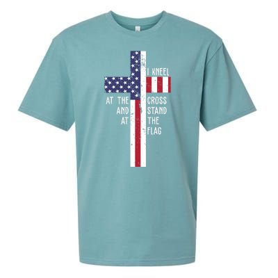 I Kneel At The Cross And Stand At The Flag USA Cross Sueded Cloud Jersey T-Shirt