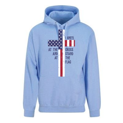 I Kneel At The Cross And Stand At The Flag USA Cross Unisex Surf Hoodie