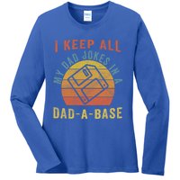 I Keep All My Dad Jokes In A Dadcool Giftacool Giftbase Vintage Father Dad Funny Ladies Long Sleeve Shirt