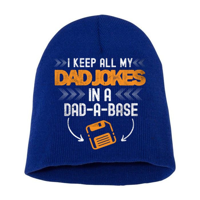 I Keep All My Dad Jokes In A Dadgiftagiftbase Vintage Fathers Day Funny Gift Short Acrylic Beanie