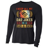 I Keep All My Dad Jokes In A DadABase Vintage Fathers Day Cooling Performance Long Sleeve Crew