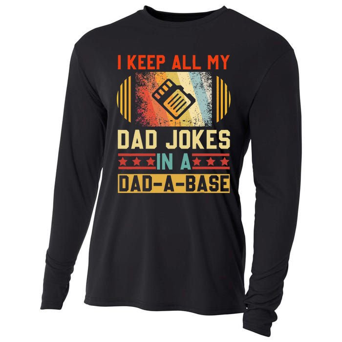 I Keep All My Dad Jokes In A DadABase Vintage Fathers Day Cooling Performance Long Sleeve Crew