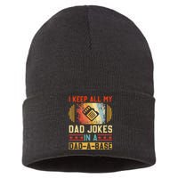 I Keep All My Dad Jokes In A DadABase Vintage Fathers Day Sustainable Knit Beanie