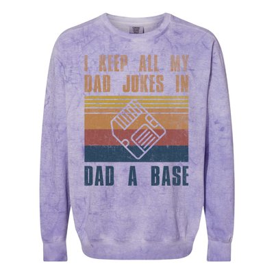 I Keep All My Dad Jokes In A Dadgiftagiftbase Vintage Fathers Day Cool Gift Colorblast Crewneck Sweatshirt