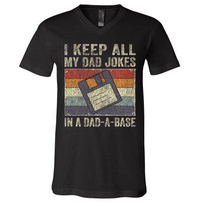 I Keep All My Dad Jokes In A Dad A Base Vintage Father Dad V-Neck T-Shirt
